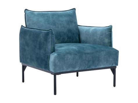 Fauteuil en velours bleu canard style contemporain pieds en métal noirs