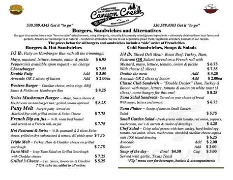 Menu Berry Creek CA s Canyon Creek Roadhouse Café Sirved