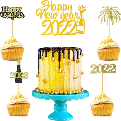 Buy Pieces Happy New Year Topper Gold Glitter New Years Cupcake