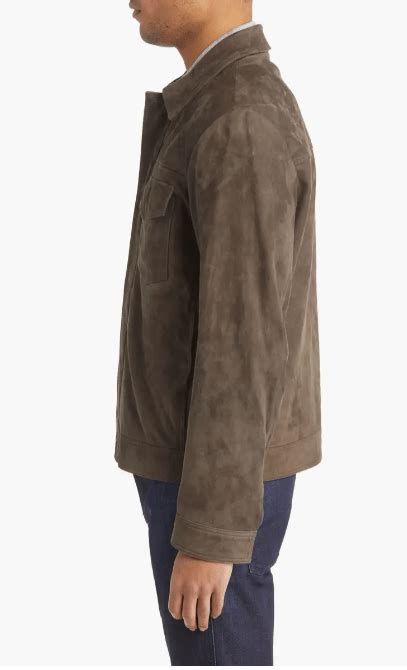 Mens Beige Suede Trucker Leather Jacket Arcane Fox