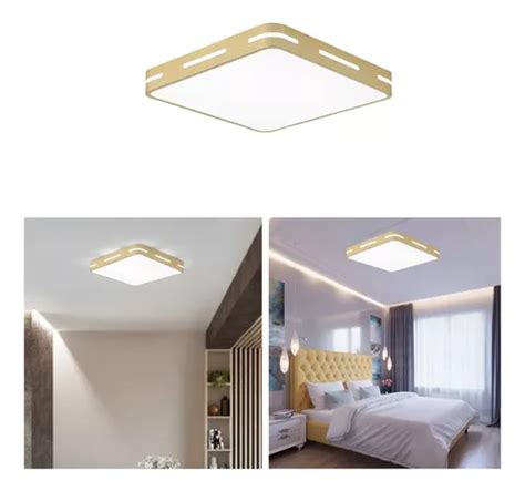 Lumin Ria Painel Led Sobrepor Plafon Quadrado W Em Cor Dourado