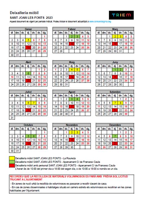 Calendari Deixalleria M Bil Web Oficial De L Ajuntament De Sant