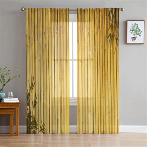 Bamboo Zen Chinese Style Sheer Curtains Living Room Window Tulle