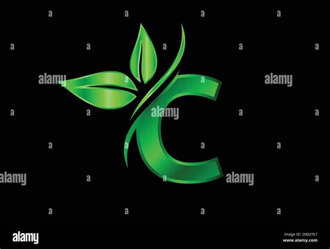 Initial C Monogram Alphabet With Two Leaves Green Eco Friendly Logo