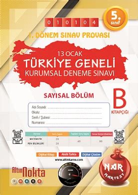 NARTEST YAYINEVİ Nartest 5 Sınıf 3 Kurumsal Deneme Ocak B Say Kod