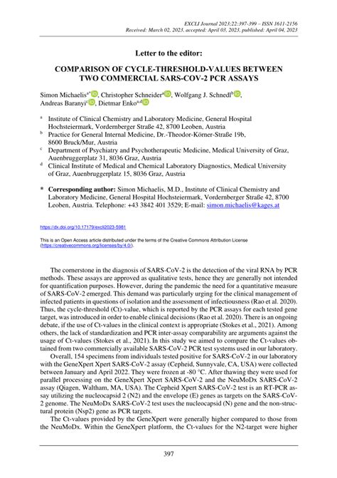 Pdf Letter To The Editor Comparison Of Cycle Threshold Values