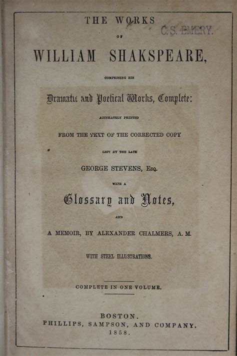 The Works Of William Shakespeare Comprising His Dramatic And Poetical