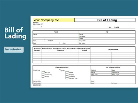 Excel Of Bill Of Lading List Xls Wps Free Templates