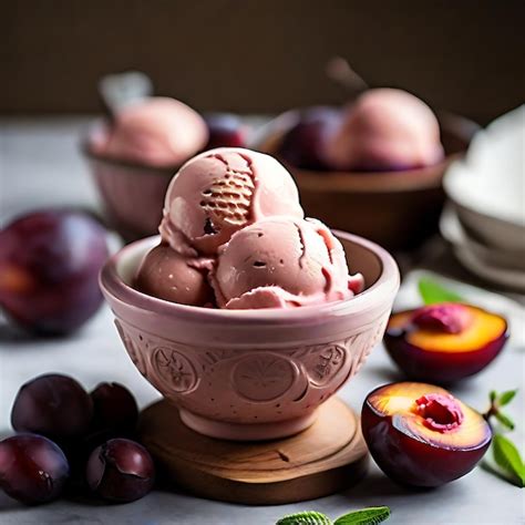 Premium Photo Homemade Roasted Plum Ice Cream Recipe Food Photography Ai