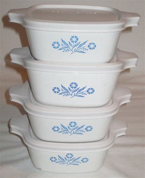 Set Of 4 Vintage Corning Ware Cornflower Blue Individual Casseroles