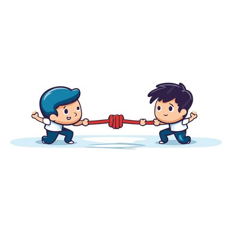 Дети тянут за веревку мультфильм векторная иллюстрация Дети играют в ...