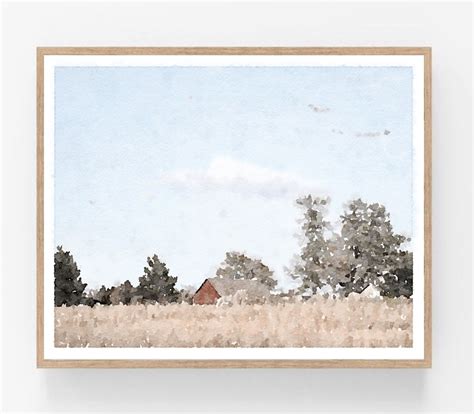 Barn Landscape Watercolor Wall Art Digital Download Farmhouse - Etsy