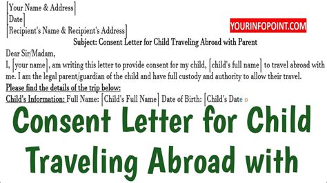 Consent Letter For Child Traveling Abroad With Parent Travel Consent