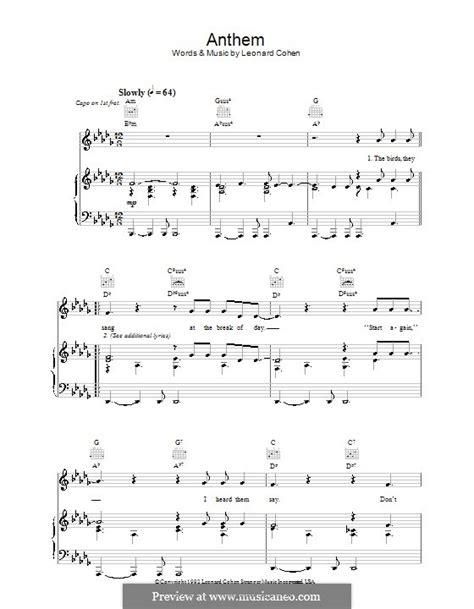 Anthem by L. Cohen - sheet music on MusicaNeo