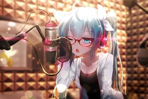 Blue Hair Hatsune Miku Anime Headphones Anime Girls Long Hair