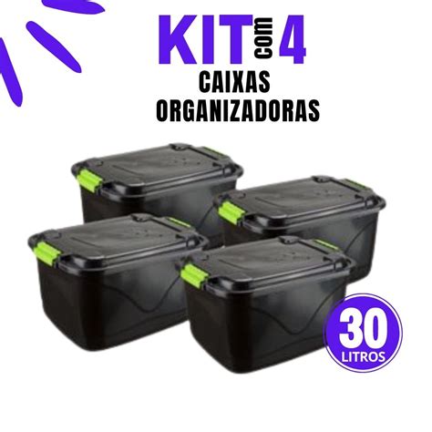 Kit Caixas Organizadora L Grande C Tampa E Trava Cesto Para