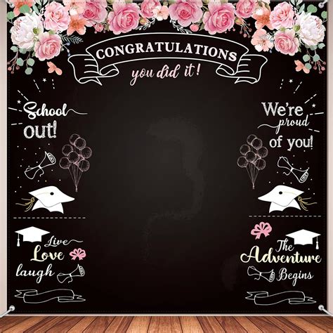 Congratulation Graduation Backdrop Fabric Floral Chalkboard Congrats