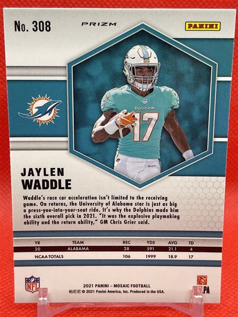 Jaylen Waddle 2021 Panini Mosaic Reactive Green Prizm 308 RC Dolphins