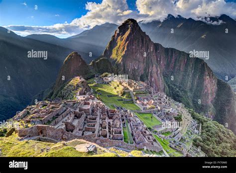 Panorama View Of Machu Picchu Sacred Lost City Of Incas In Peru Stock