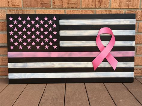 Breast Cancer Awareness Ribbon Wooden American Flag Etsy