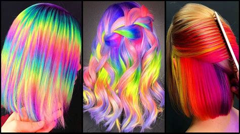 Top 10 Amazing Short Hair Color Rainbow Transformation Tutorial Compilationneon Rainbow Dying