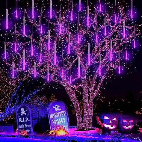 Purtuemy Halloween Lights Outdoor, Meteor Shower Lights 12 inch 8 Tubes ...