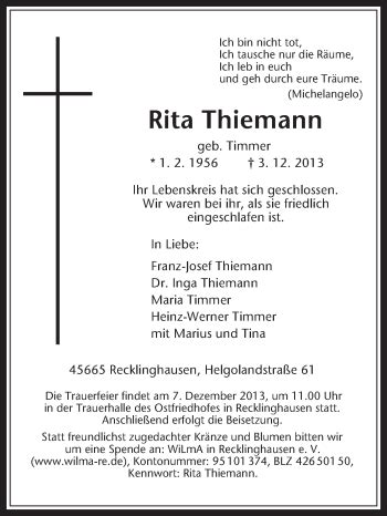 Traueranzeigen Von Rita Thiemann Sich Erinnern De