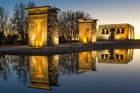 Sunset View Of Temple Of Debod In City Of Madrid Spain Editorial