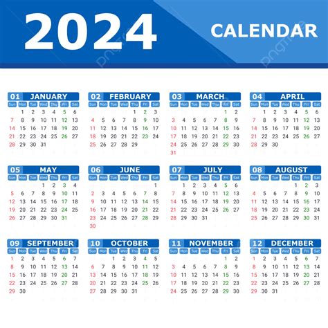 Kalender 2024 Warna Biru Vektor Kalender 2024 Kalender Transparan