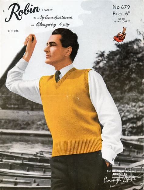 Vintage Mens Slipover Knitting Pattern Pdf Mens V Neck Etsy UK