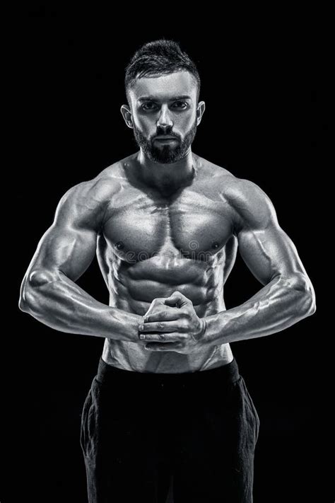 Very Muscular Man Posing With Naked Torso In Studio Stock Image Image Of Pectoral Athlete