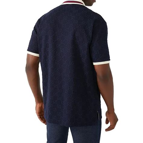 Áo Polo Nam Gucci GG Embroidery Cotton Polo Shirt 768631 Màu Xanh Navy