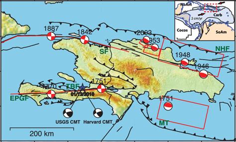 Historical Earthquakes Beneath Hispaniola And The Surface Projection Of