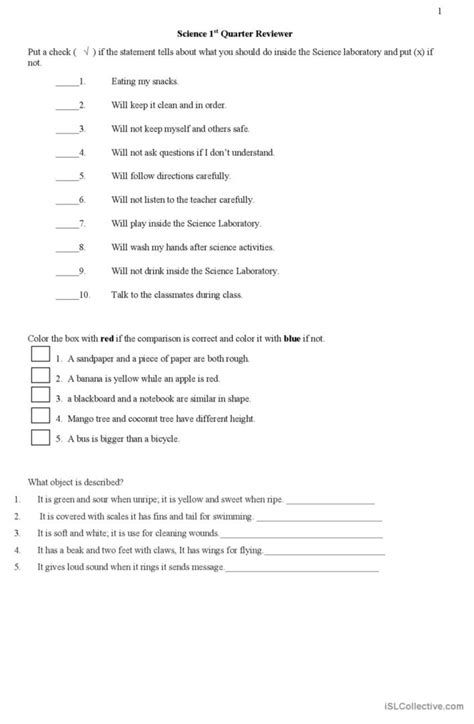 Science For Grade 1 English Esl Worksheets Pdf And Doc