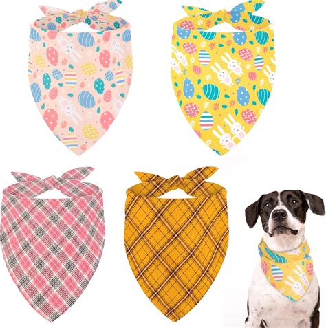 Scheppend Set Of 4 Easter Dog Bandanas Cute Rabbit And