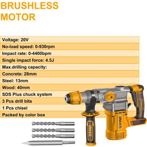 Ingco V Lithium Ion Rotary Hammer With Brushless Motor Body Only