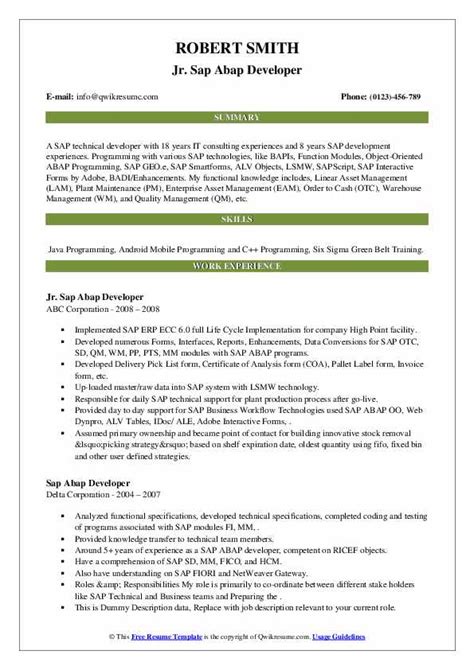Sap Abap Developer Resume Samples Qwikresume