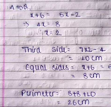 Two Equal Sides Of A Triangle Are X And X Minus Cm If The Third