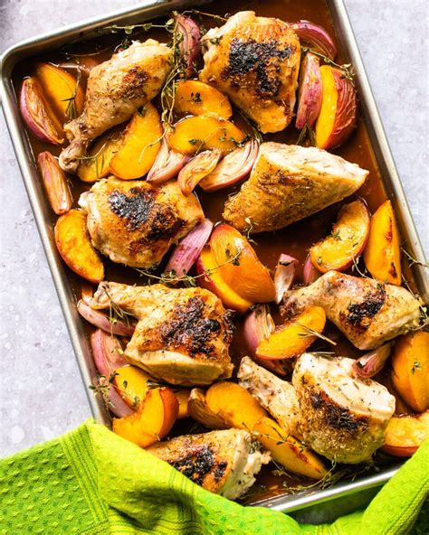 Chicken And Balsamic Baked Peaches Blue Jean Chef Meredith Laurence Recipe Baked Peach