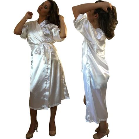 Robe Cetim Feminino Roup O Longo Manga Lingerie Superintima Cor Branco Roup O E Robe