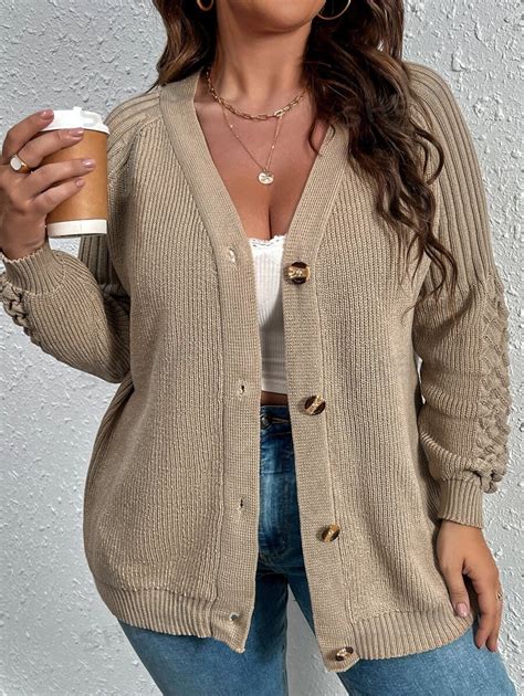 Shein Essnce Plus Button Front Raglan Sleeve Cardigan Shein Usa