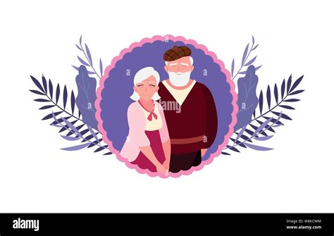 Feliz Día De Los Abuelos Pareja El Abuelo Y La Abuela Sticker Decoración De Follaje