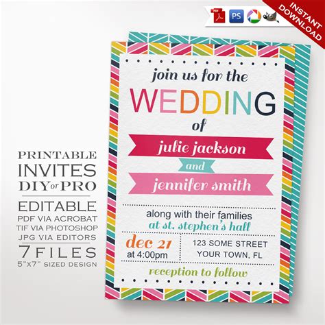 Wedding Invitation Template Same Sex Wedding Invitation Printable Diy