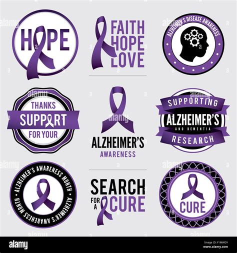 A set of Alzheimer's disease awareness badges and labels Stock Photo ...