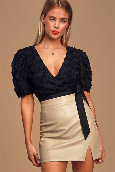 Cute Black Top Crop Top Wrap Top Rosette Mesh Top Lulus