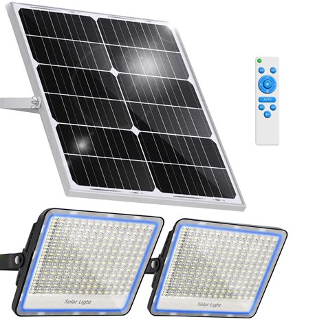 Gebosun 2 Pack 300W LED Solar Flood Light Remote Controlled Dusk To