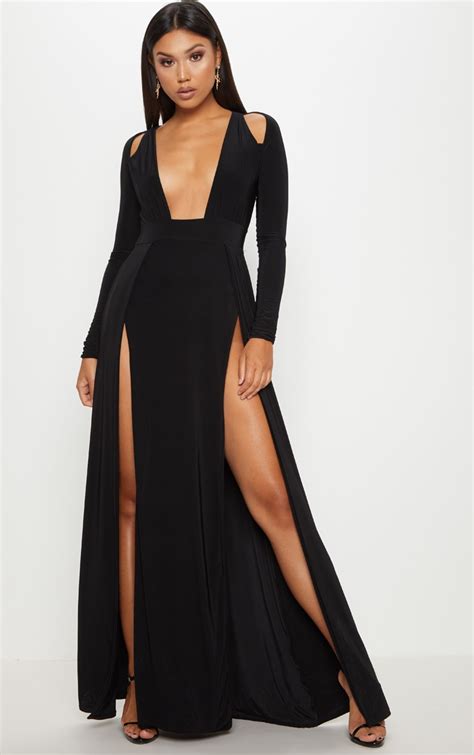 Longue Robe Noire Fendue D Collet Plongeant Robes