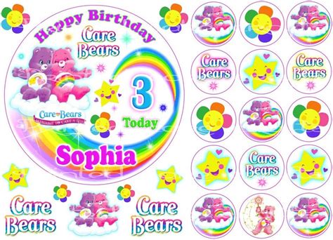 Edible Care Bears Icing Rainbow Personalised Cake Topper