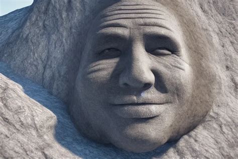 D Render Of A Face Carved In A Mountain Realistic Stable