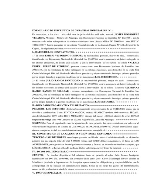 Formulario De Inscripcion De Garantia Mobiliaria